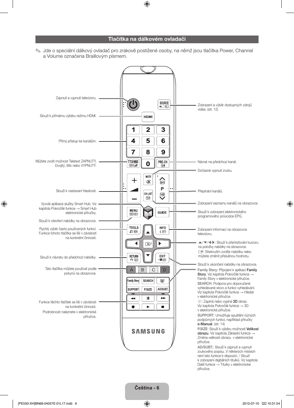 Tlačítka na dálkovém ovladači | Samsung PS51E550D1W User Manual | Page 138 / 374