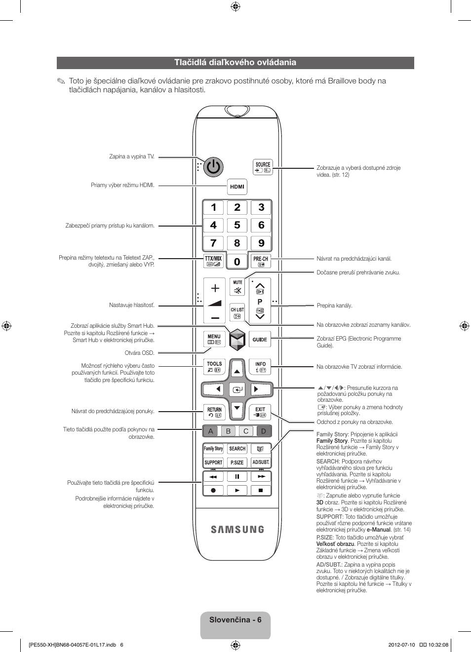 Tlačidlá diaľkového ovládania | Samsung PS51E550D1W User Manual | Page 160 / 374