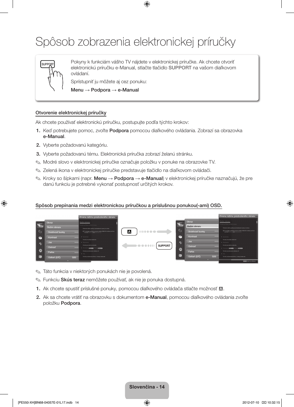 Spôsob zobrazenia elektronickej príručky, Táto funkcia v niektorých ponukách nie je povolená | Samsung PS51E550D1W User Manual | Page 168 / 374