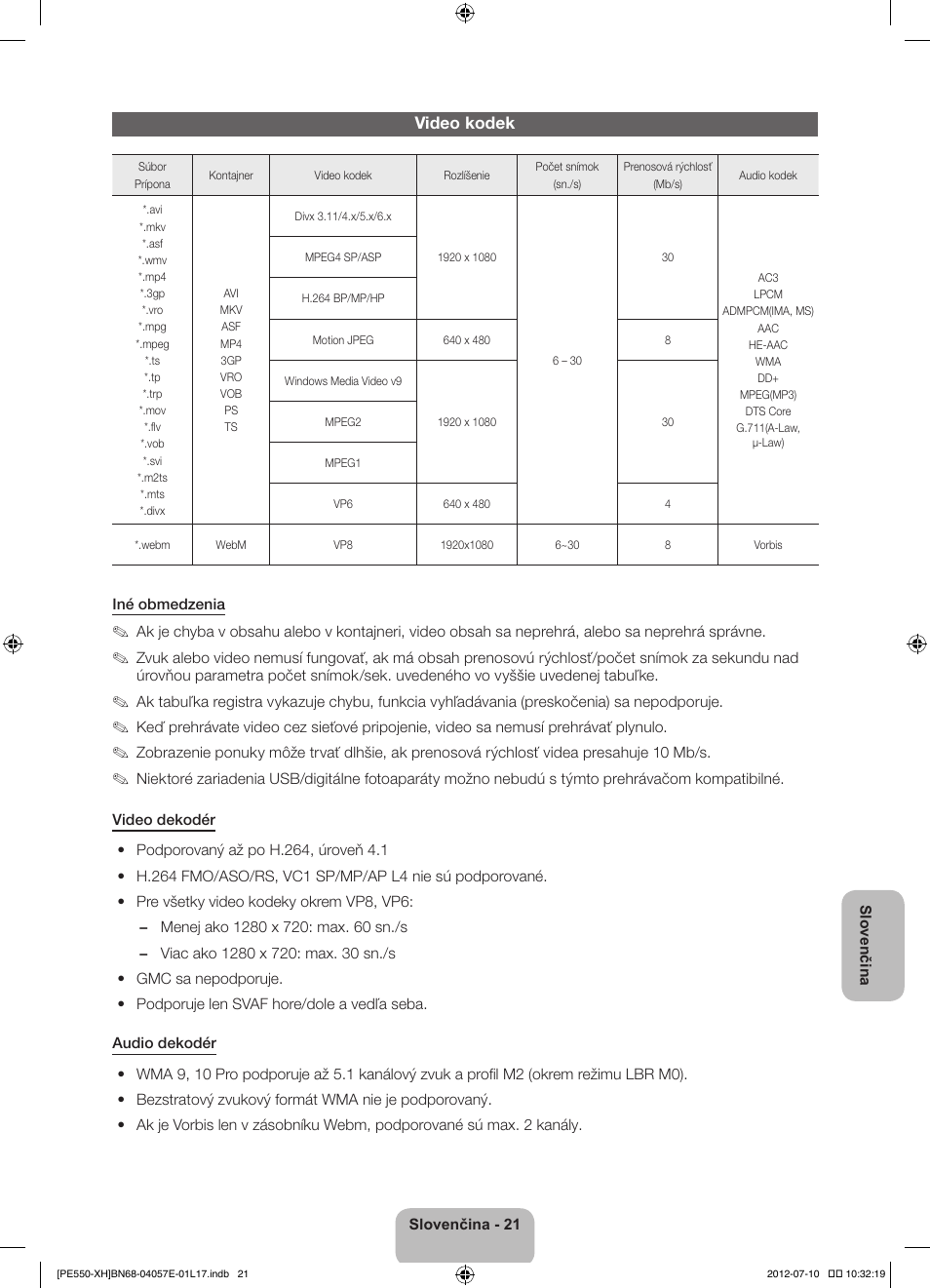 Video kodek | Samsung PS51E550D1W User Manual | Page 175 / 374