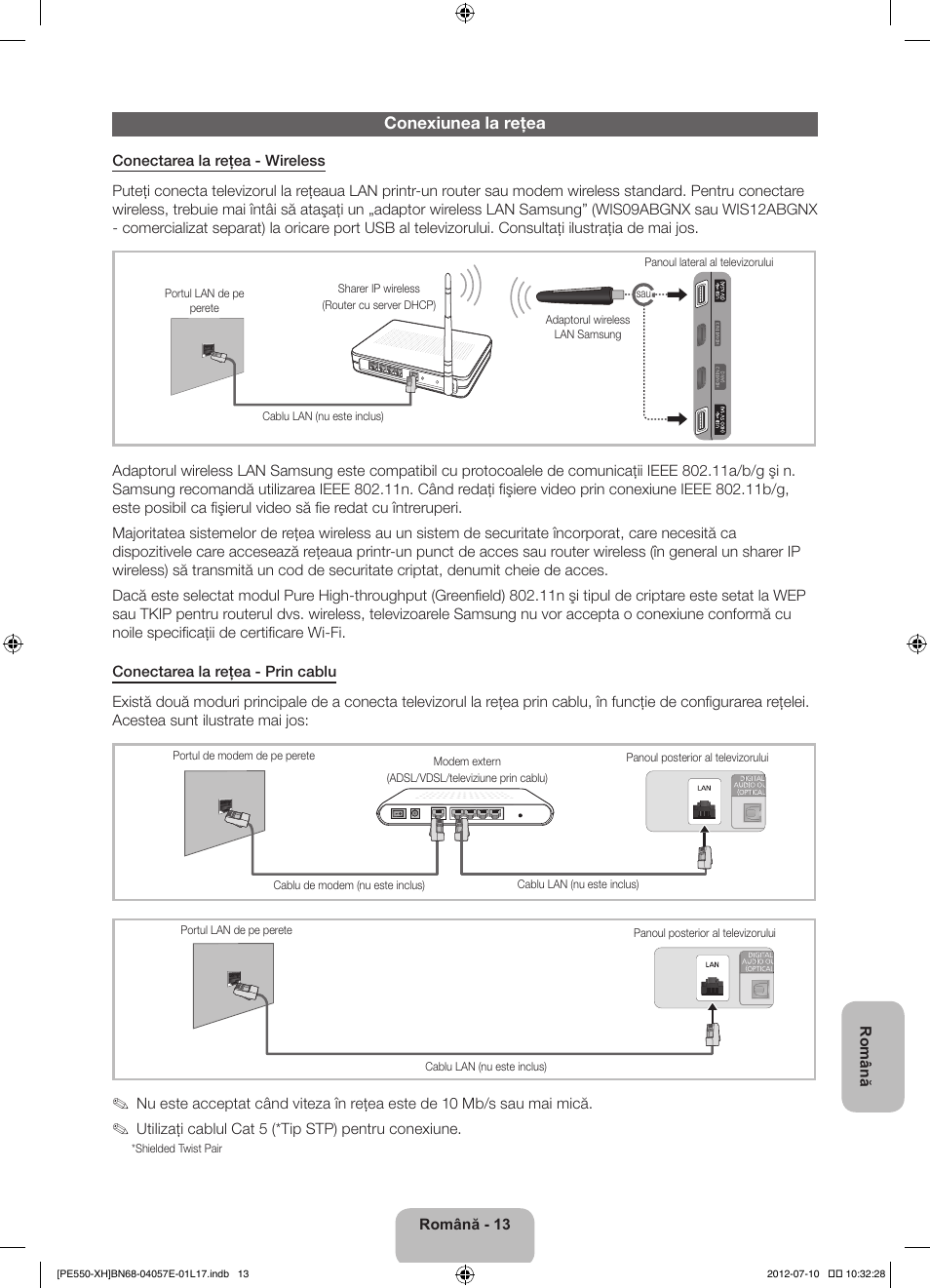 Conexiunea la reţea | Samsung PS51E550D1W User Manual | Page 189 / 374