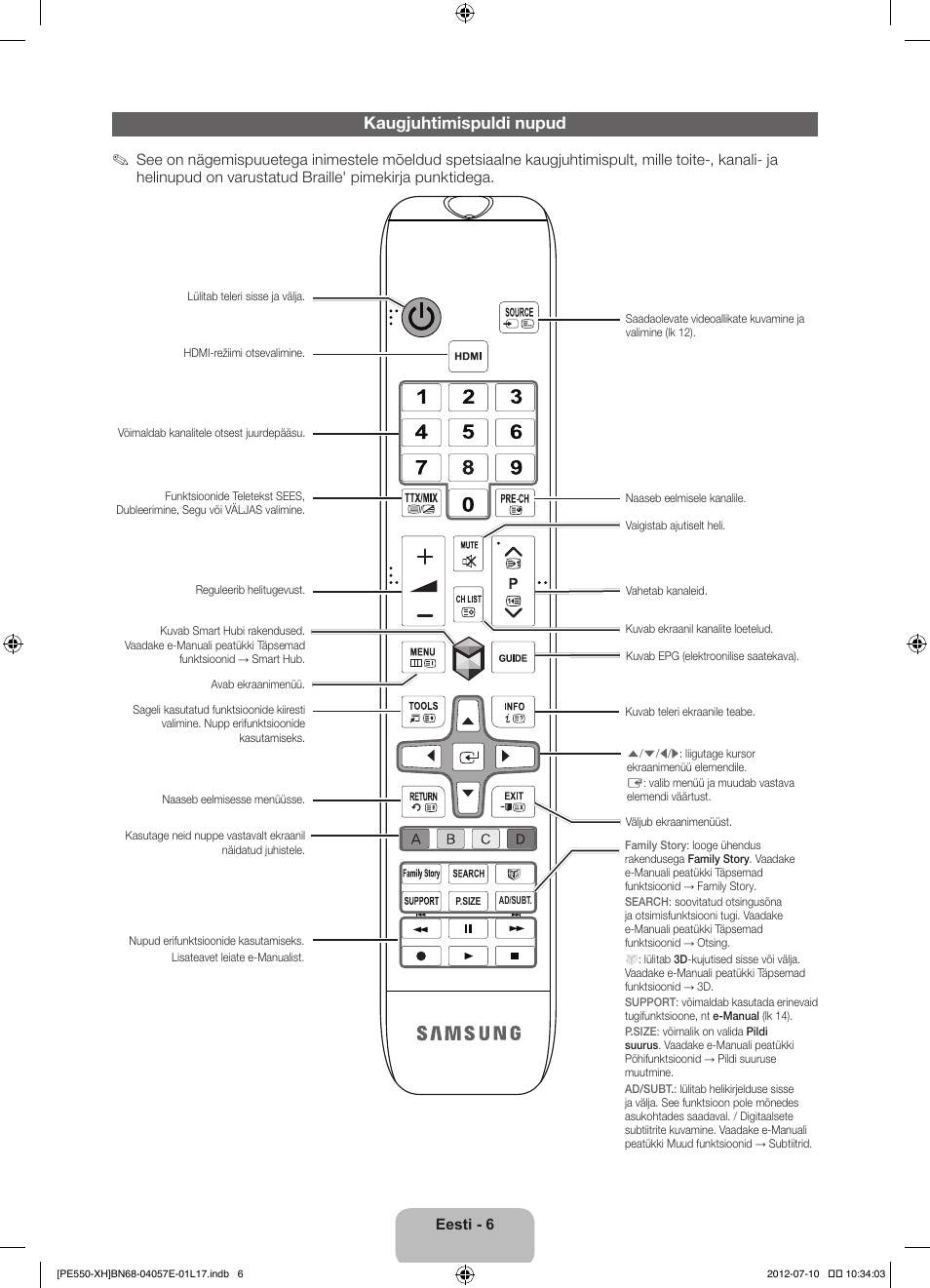 Kaugjuhtimispuldi nupud | Samsung PS51E550D1W User Manual | Page 336 / 374