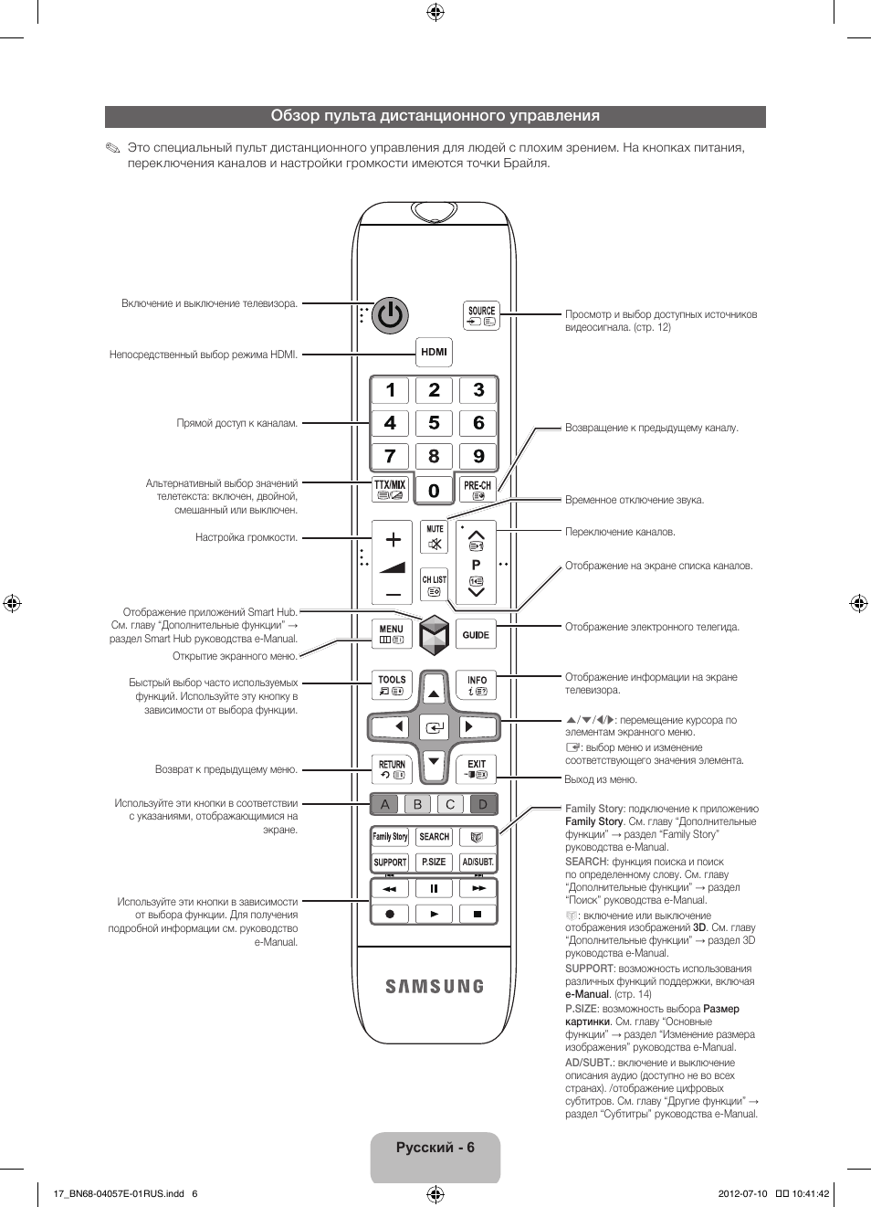 Обзор пульта дистанционного управления | Samsung PS51E550D1W User Manual | Page 358 / 374