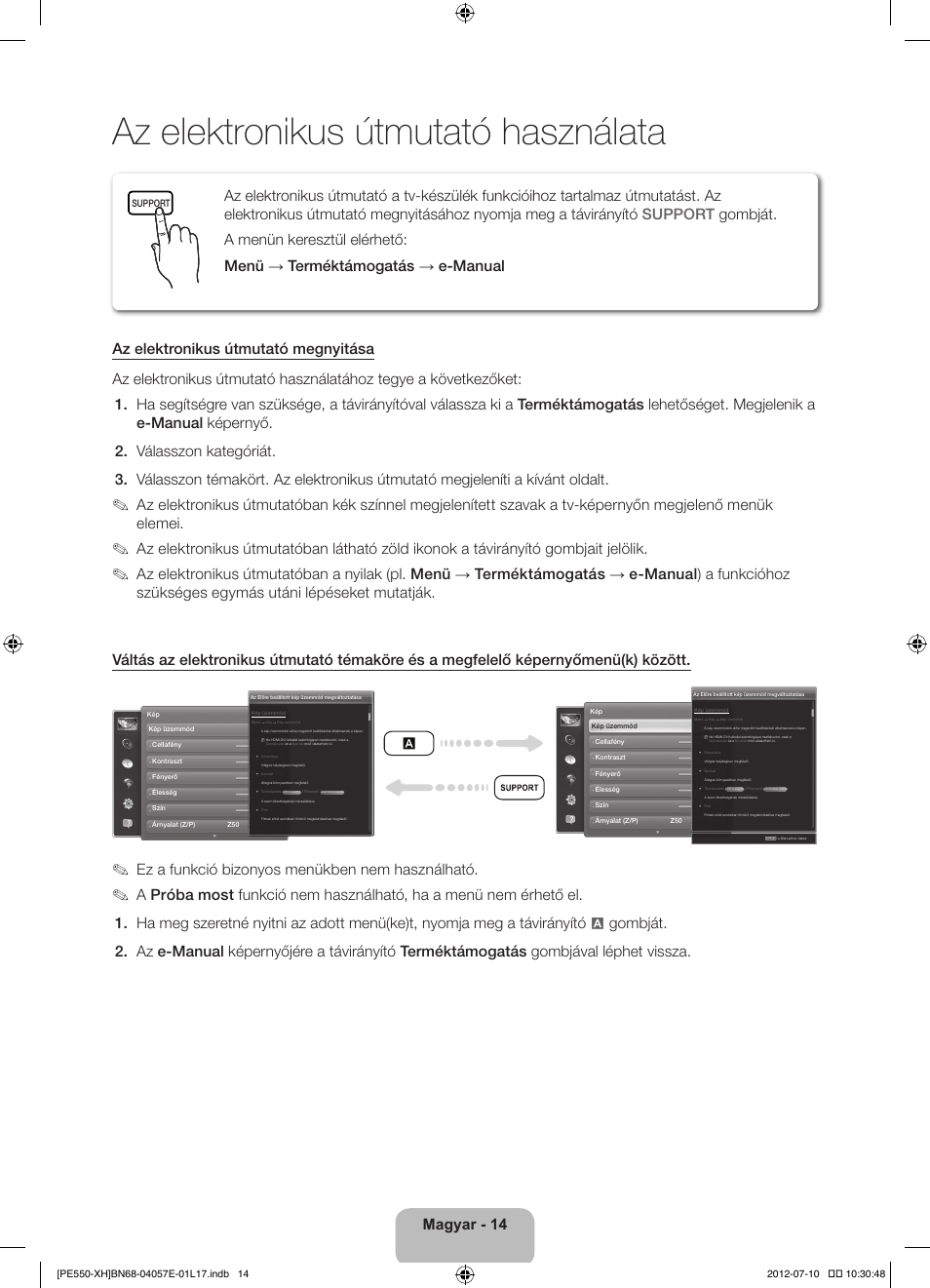 Az elektronikus útmutató használata, Ez a funkció bizonyos menükben nem használható | Samsung PS51E550D1W User Manual | Page 36 / 374