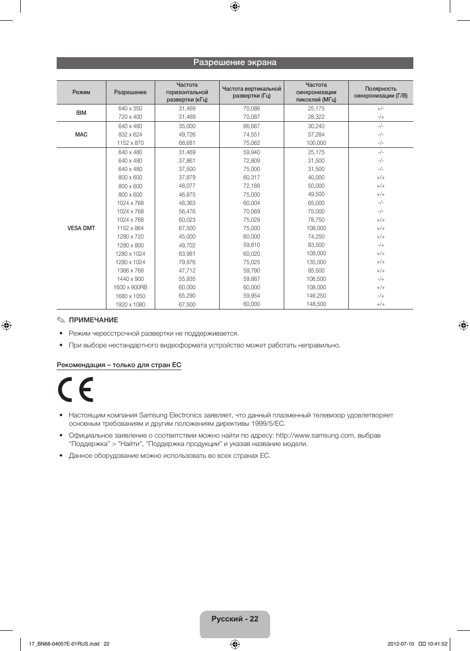 Разрешение экрана | Samsung PS51E550D1W User Manual | Page 374 / 374