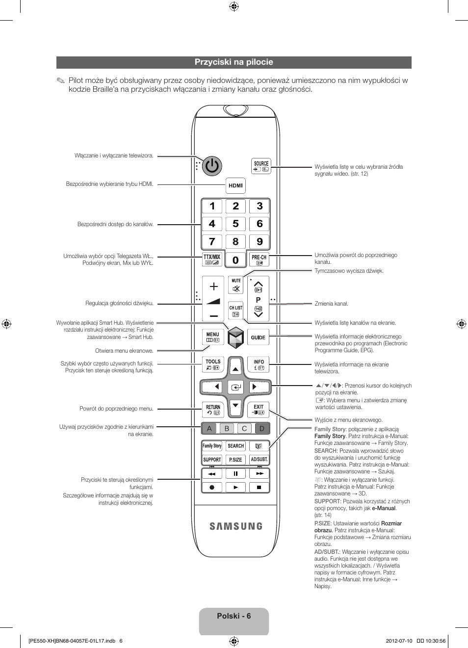 Przyciski na pilocie | Samsung PS51E550D1W User Manual | Page 50 / 374