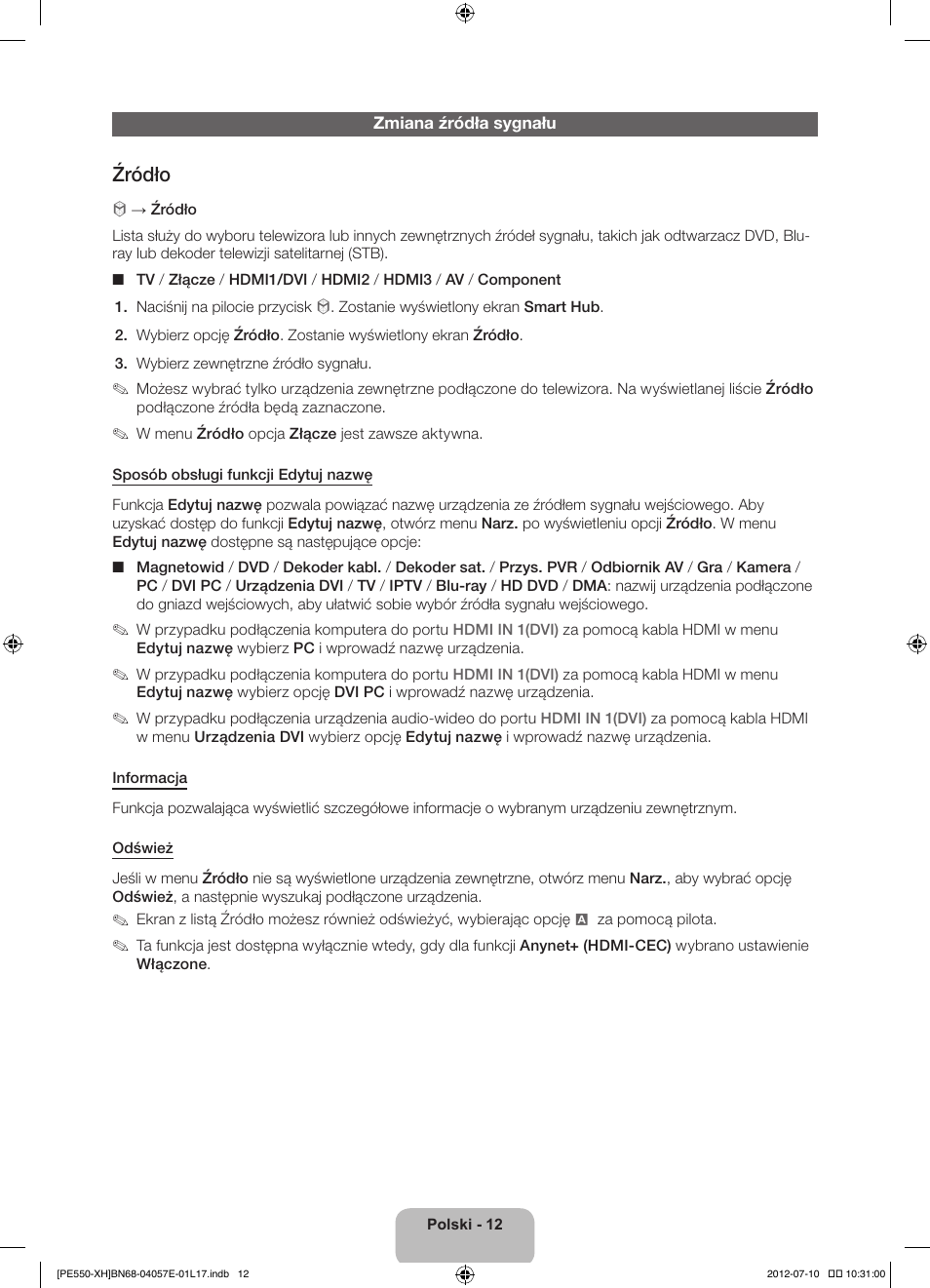 Źródło | Samsung PS51E550D1W User Manual | Page 56 / 374