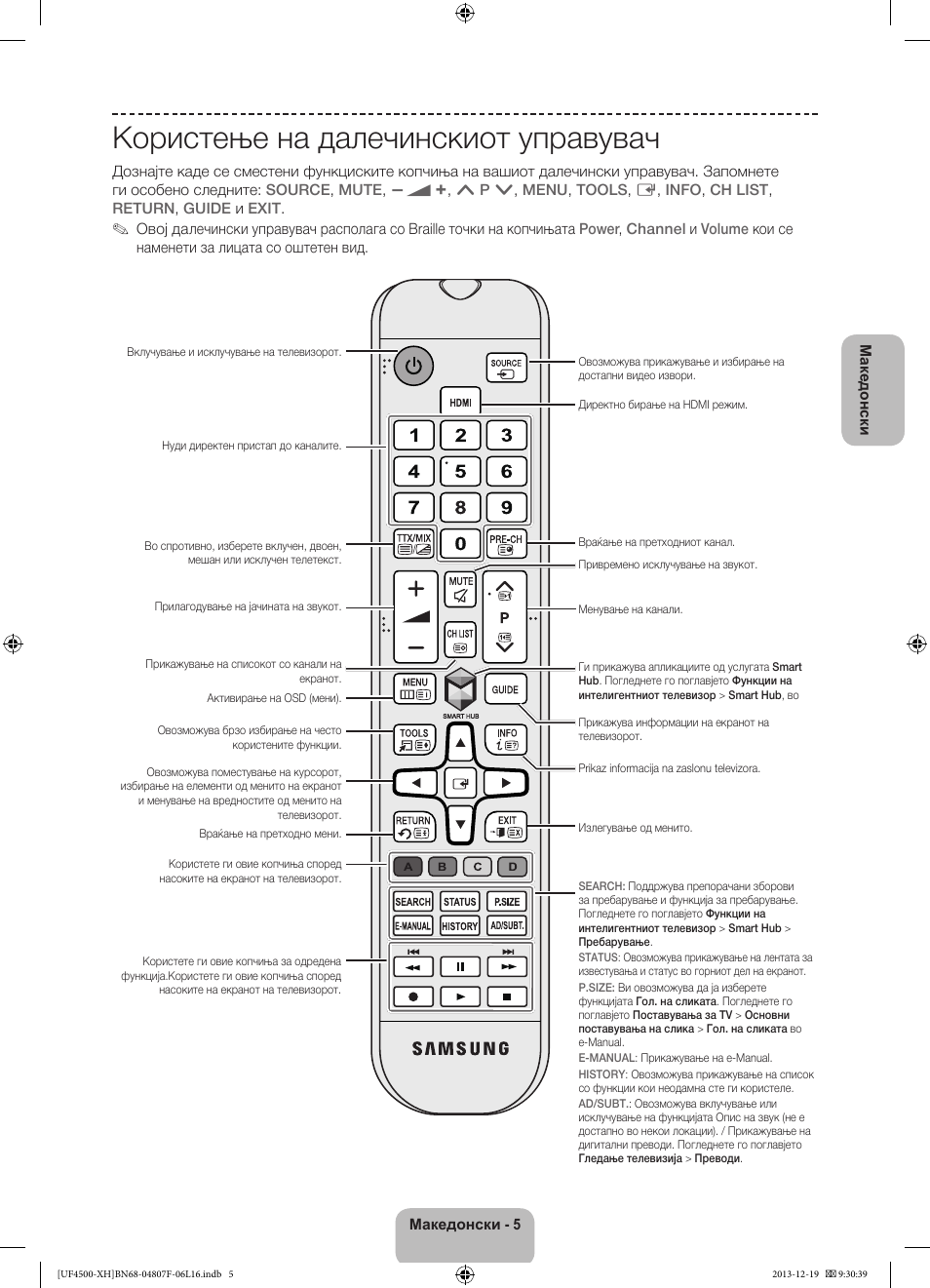Користење на далечинскиот управувач | Samsung UE32F4500AW User Manual | Page 203 / 289