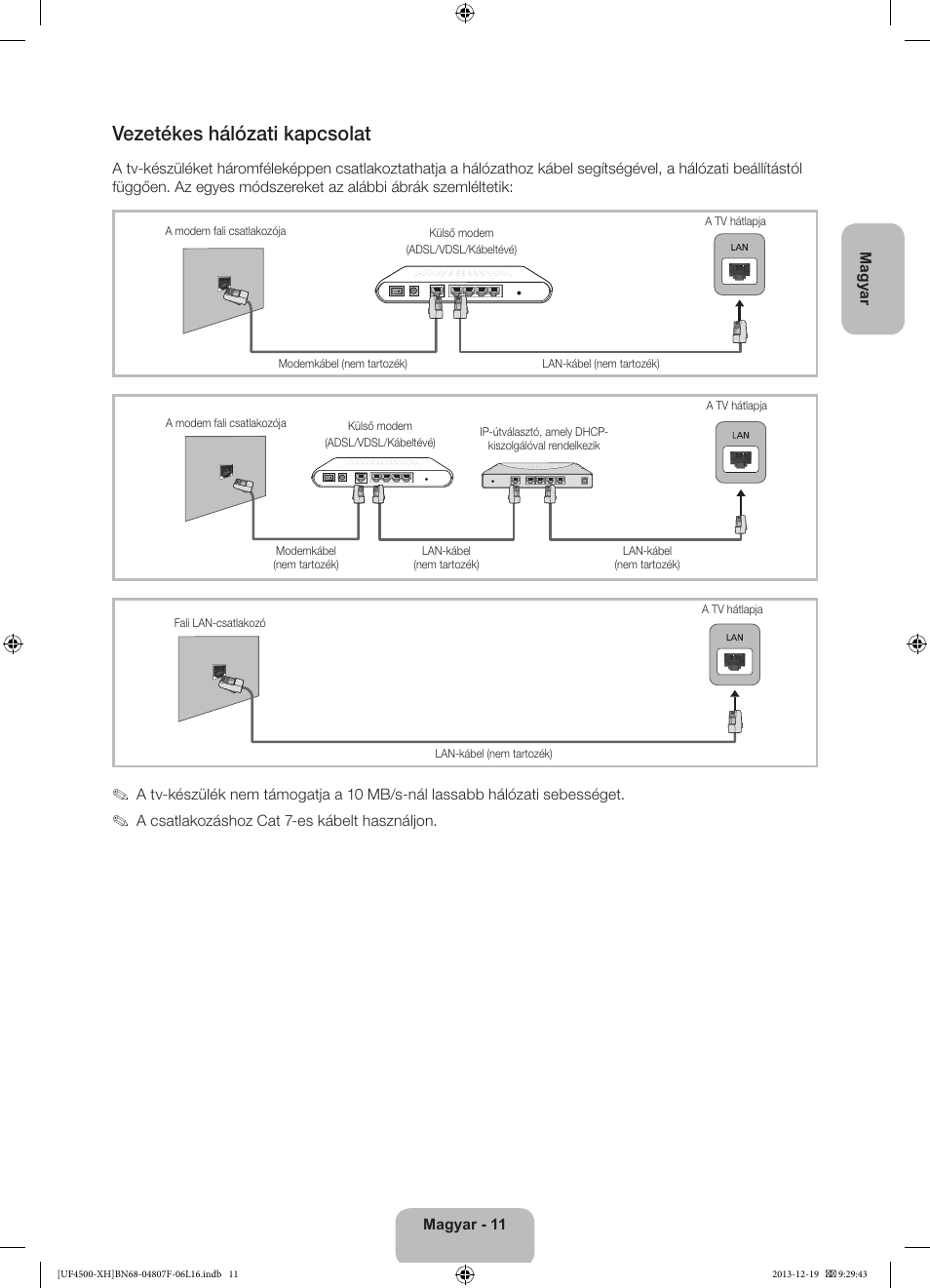 Vezetékes hálózati kapcsolat | Samsung UE32F4500AW User Manual | Page 29 / 289