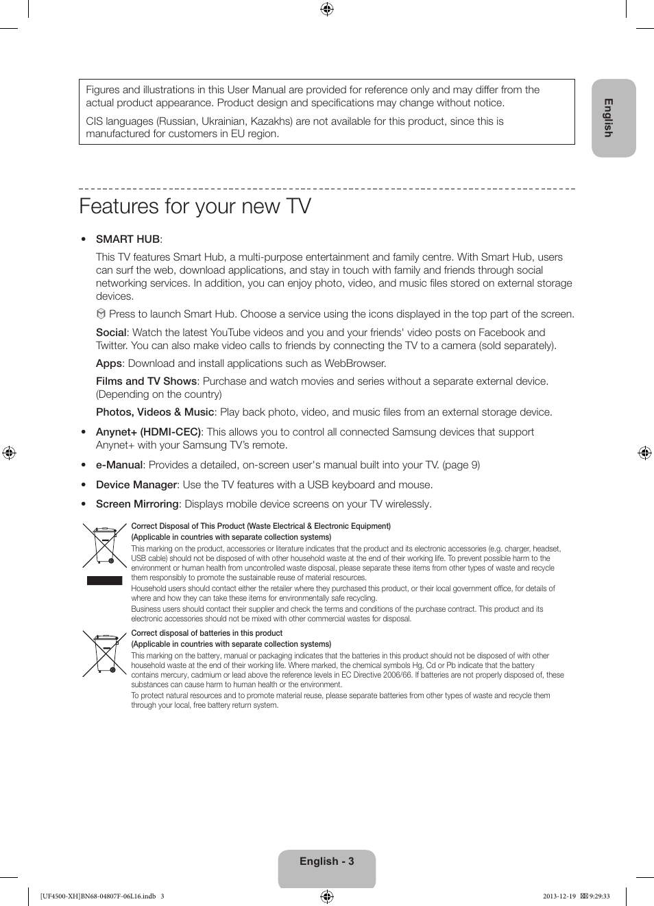 Features for your new tv | Samsung UE32F4500AW User Manual | Page 3 / 289