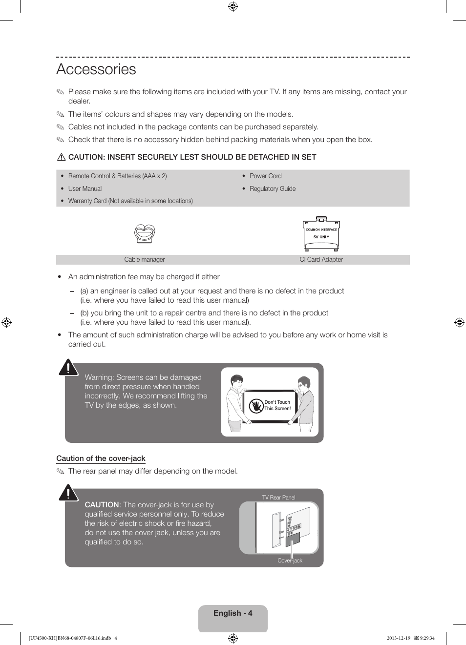 Accessories | Samsung UE32F4500AW User Manual | Page 4 / 289