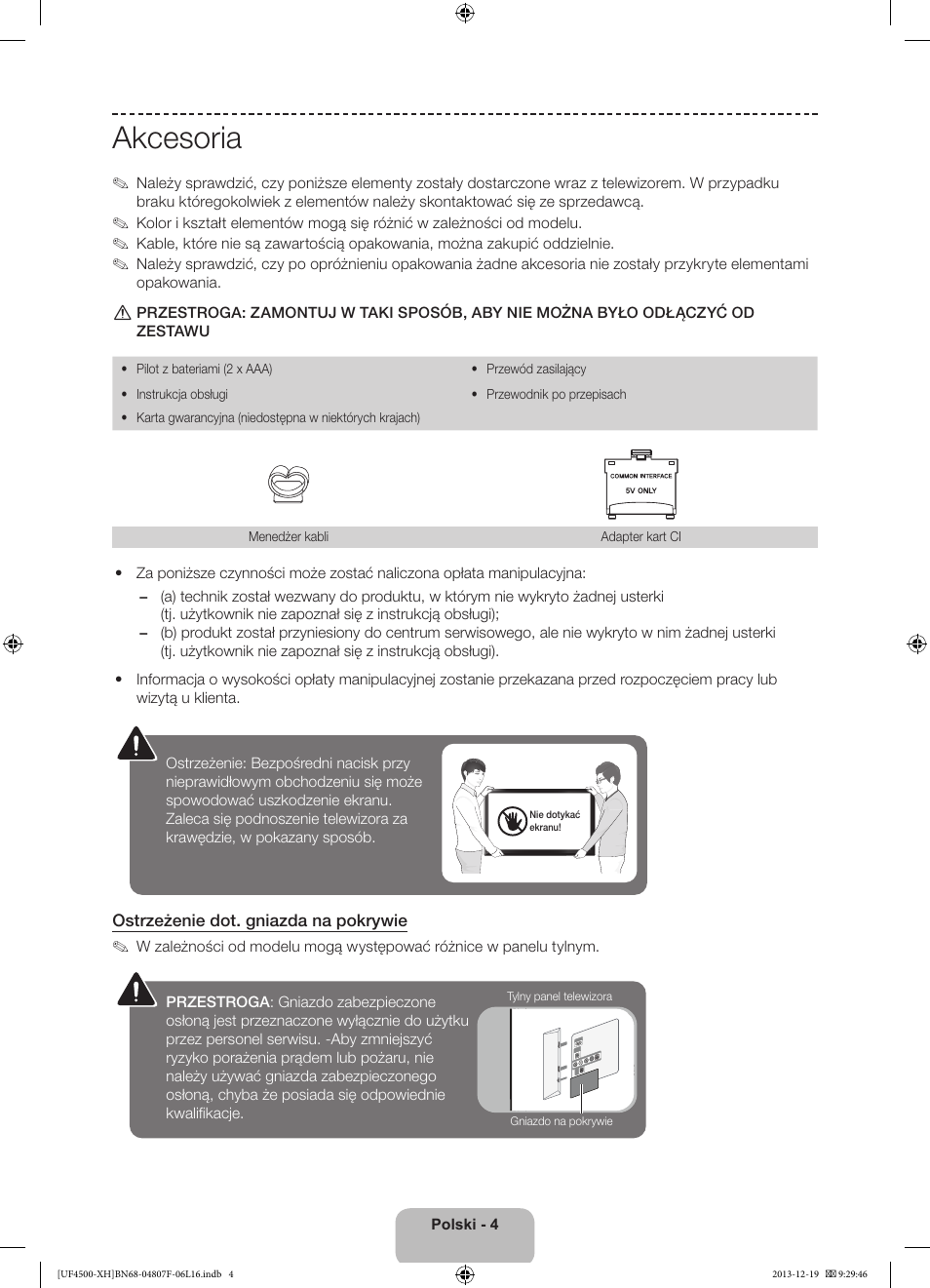 Akcesoria | Samsung UE32F4500AW User Manual | Page 40 / 289