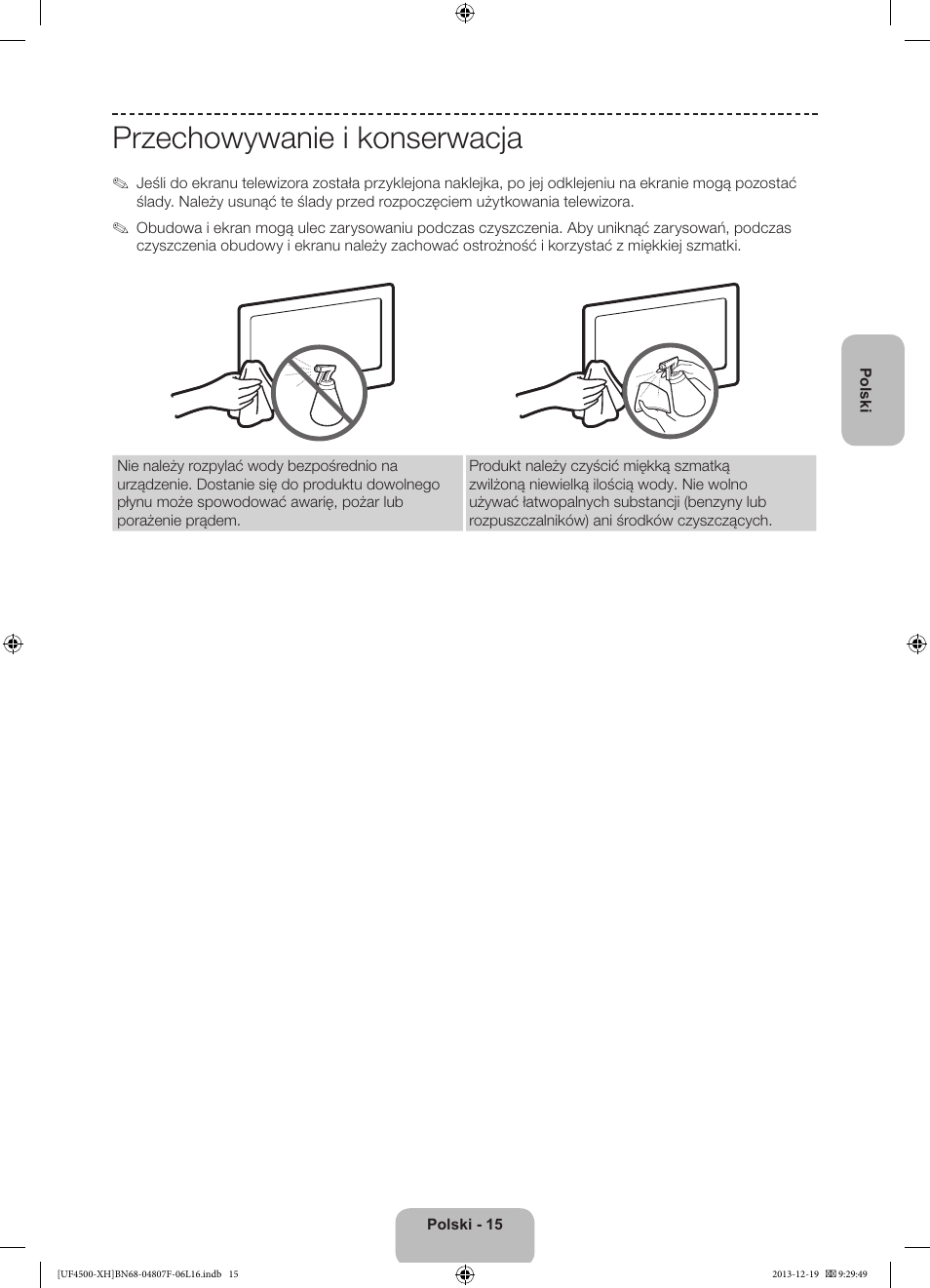 Przechowywanie i konserwacja | Samsung UE32F4500AW User Manual | Page 51 / 289