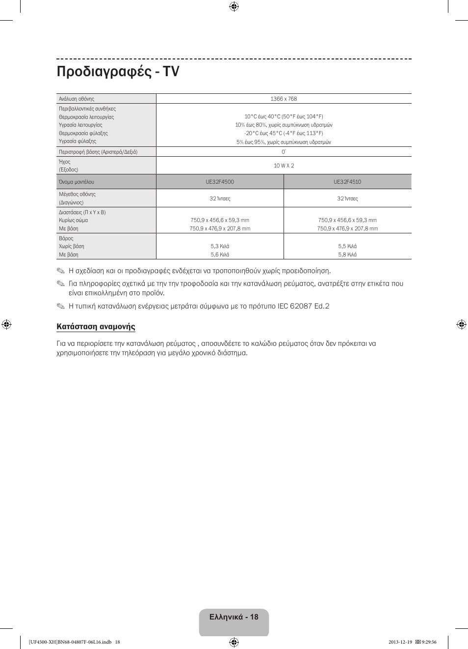 Προδιαγραφές - tv | Samsung UE32F4500AW User Manual | Page 72 / 289