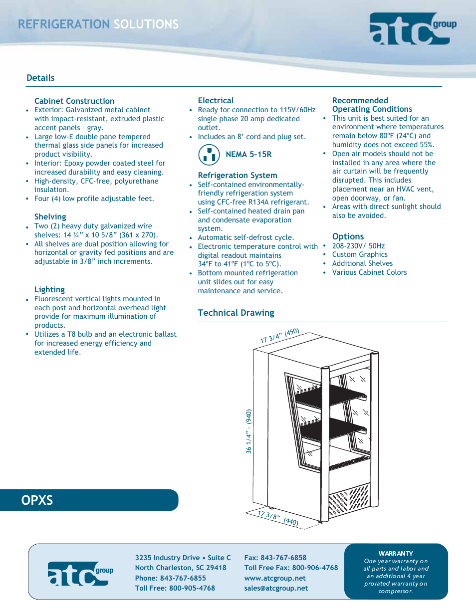 Opxs, Refrigeration solutions | ATC Group OPXS 17 User Manual | Page 2 / 2