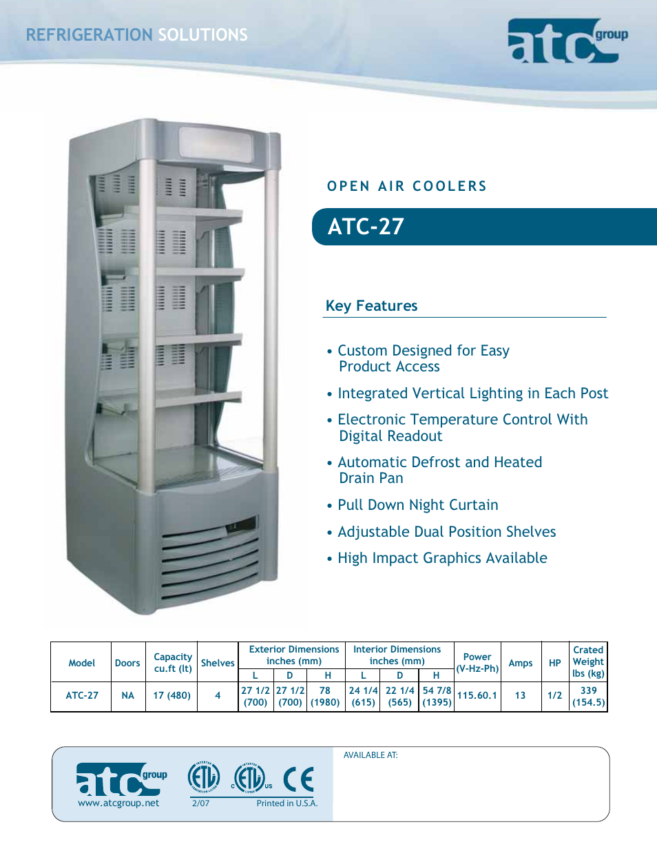 ATC Group Open Air Coolers ATC27 User Manual | 2 pages