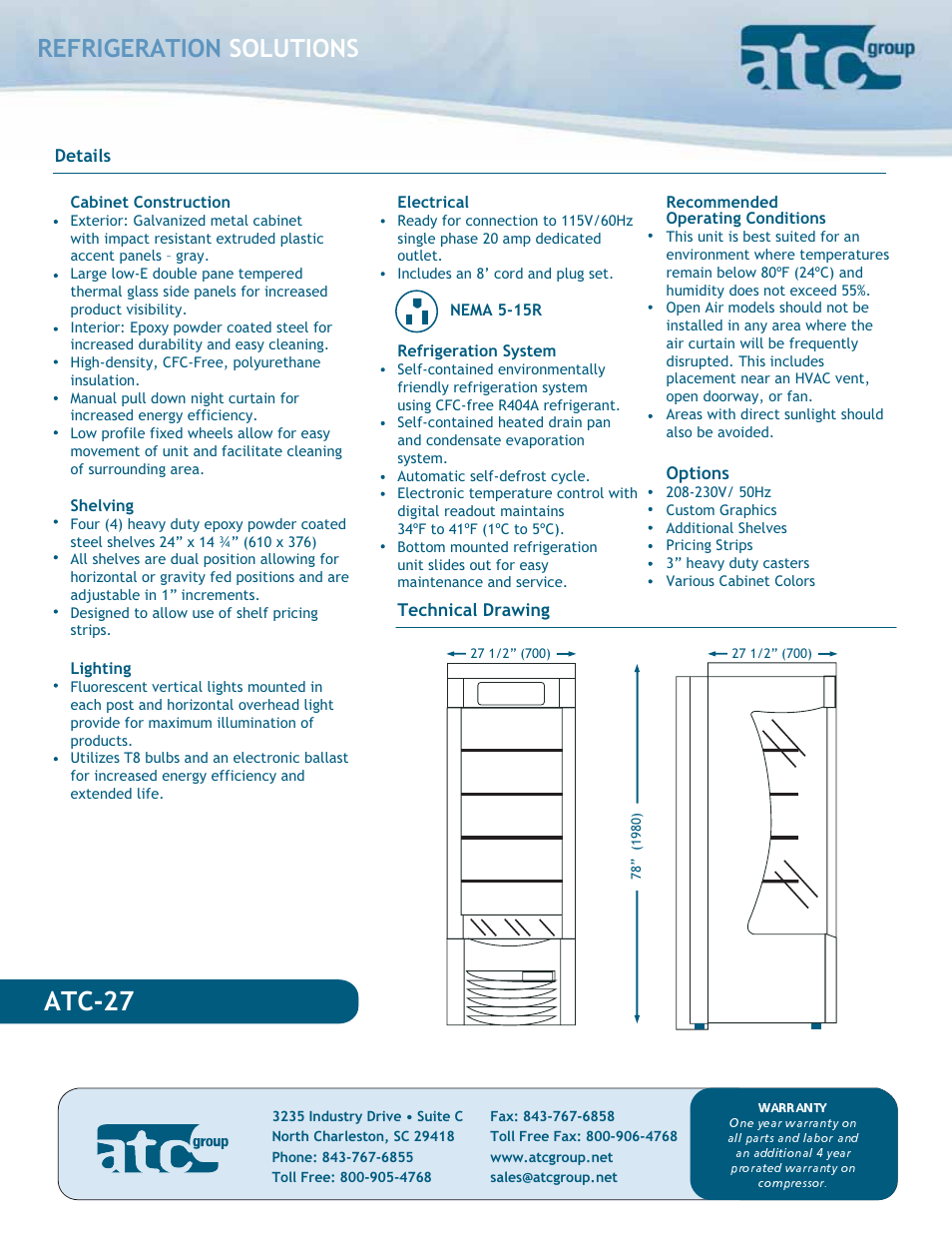 Atc-27, Refrigeration solutions | ATC Group Open Air Coolers ATC27 User Manual | Page 2 / 2
