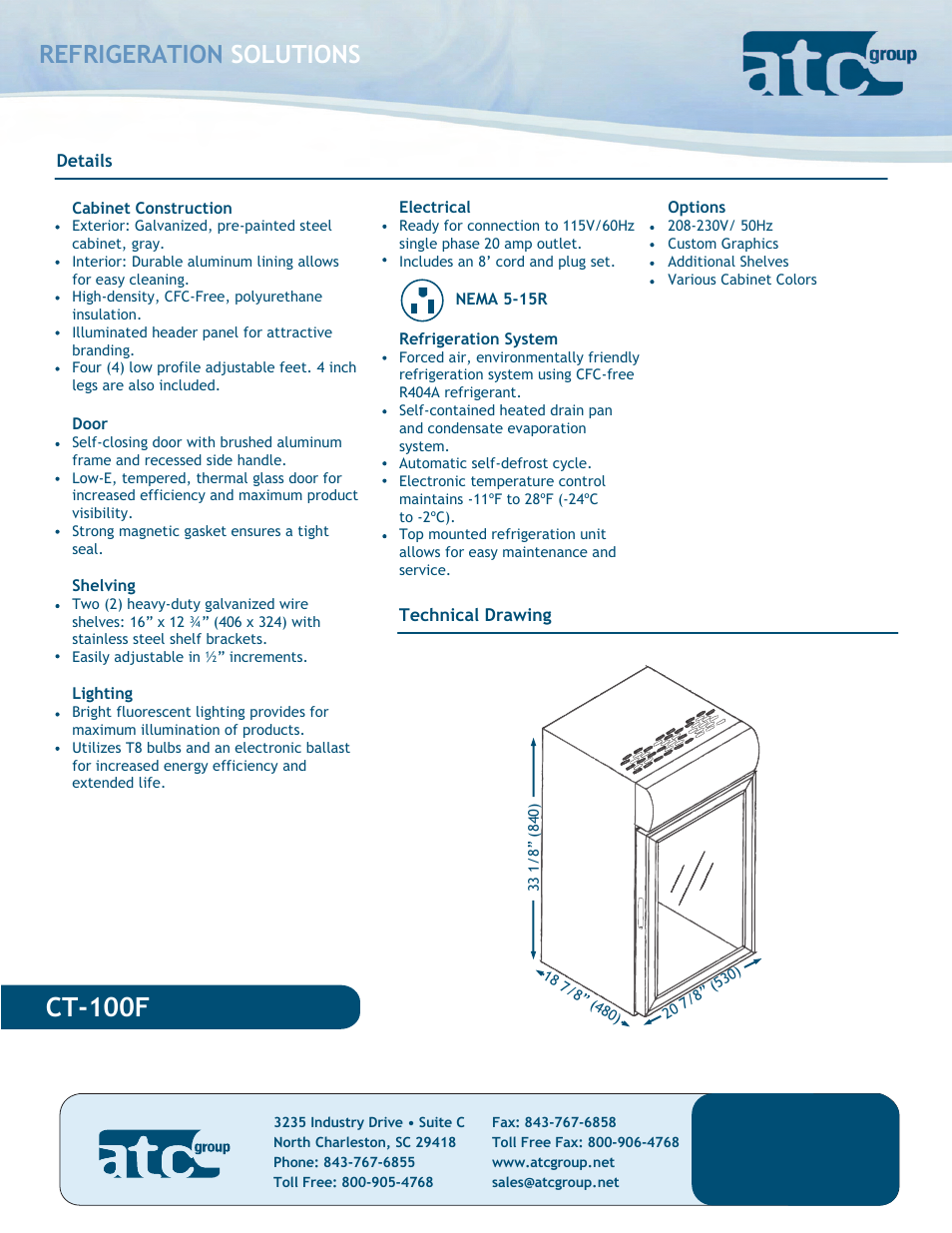 Ct-100f, Refrigeration solutions | ATC Group CT100 User Manual | Page 2 / 2