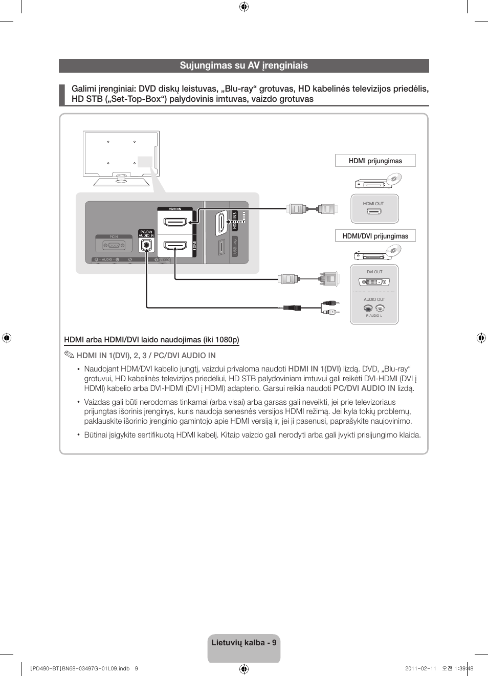 Sujungimas su av įrenginiais | Samsung PS43D490A1W User Manual | Page 101 / 166
