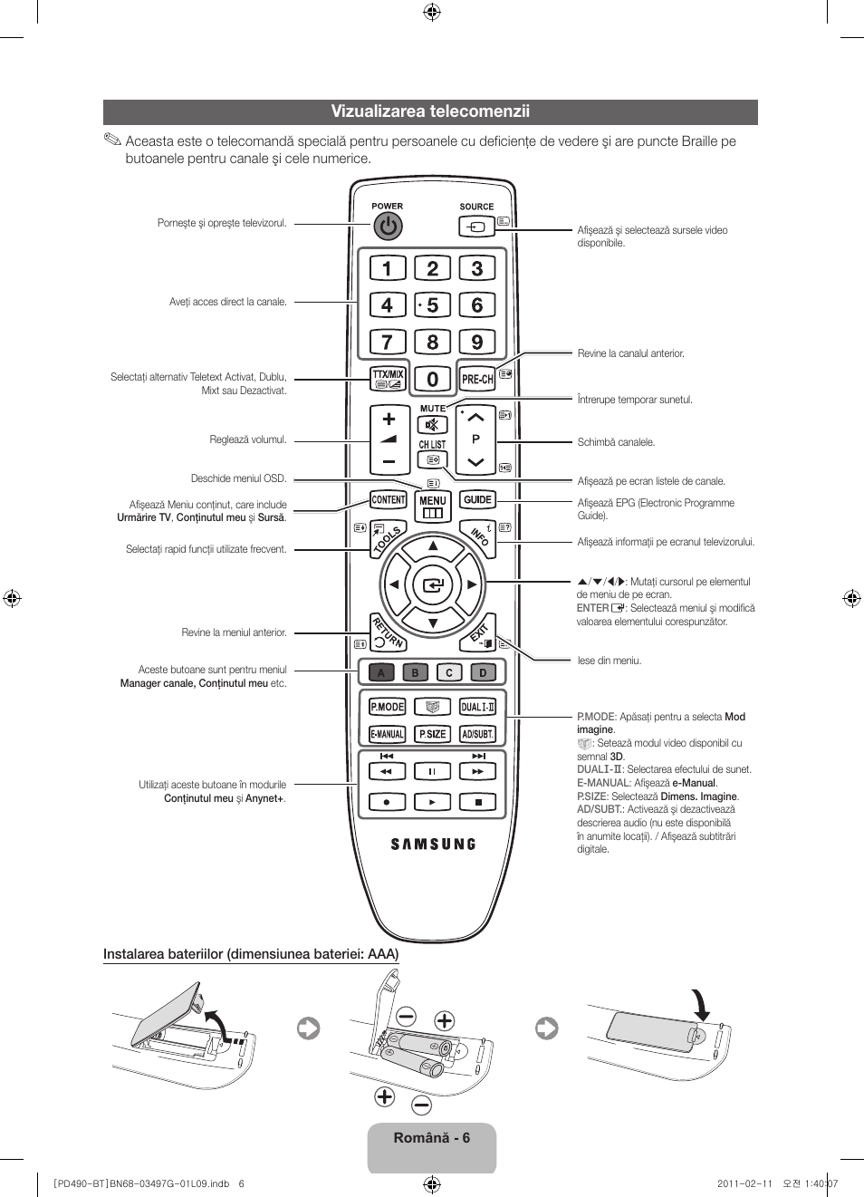 Vizualizarea telecomenzii | Samsung PS43D490A1W User Manual | Page 134 / 166