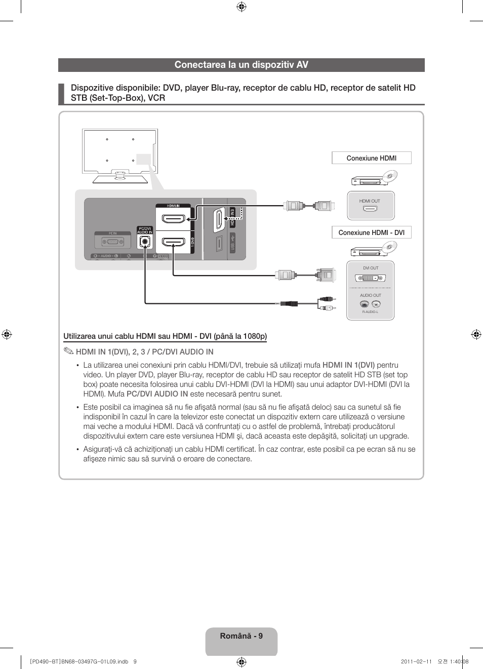 Conectarea la un dispozitiv av | Samsung PS43D490A1W User Manual | Page 137 / 166