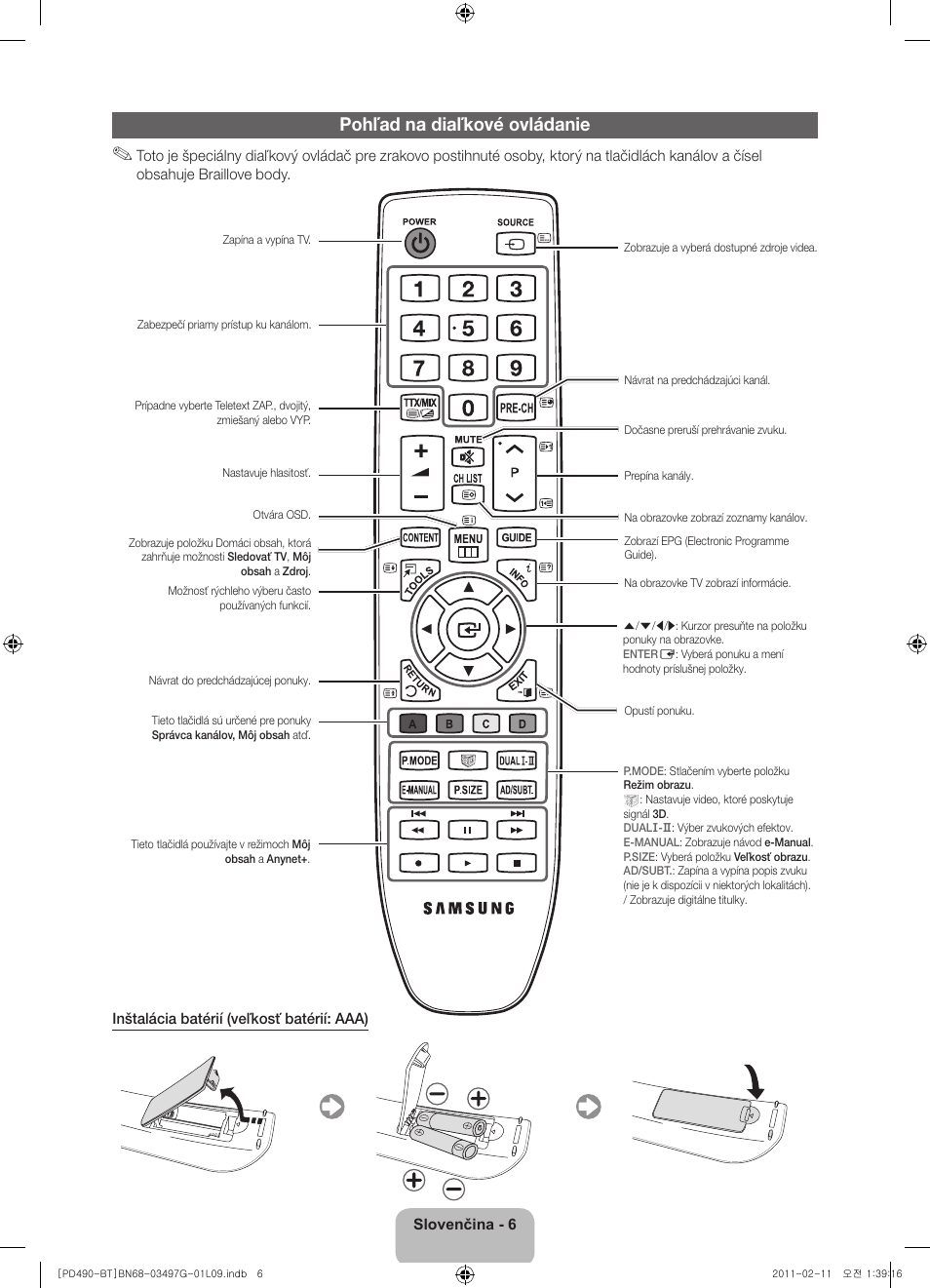 Pohľad na diaľkové ovládanie | Samsung PS43D490A1W User Manual | Page 44 / 166