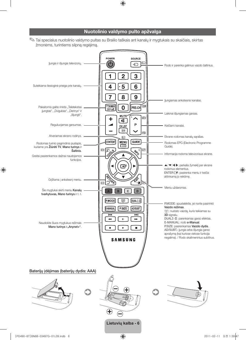 Nuotolinio valdymo pulto apžvalga | Samsung PS43D490A1W User Manual | Page 98 / 166