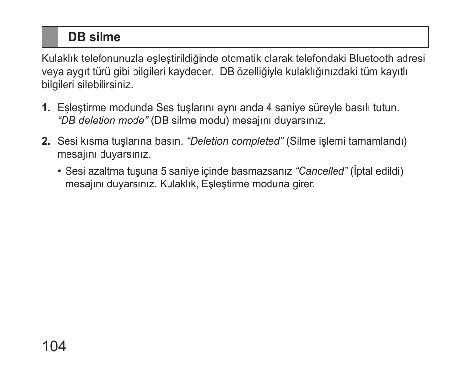 Db silme | Samsung HM6400 User Manual | Page 106 / 187