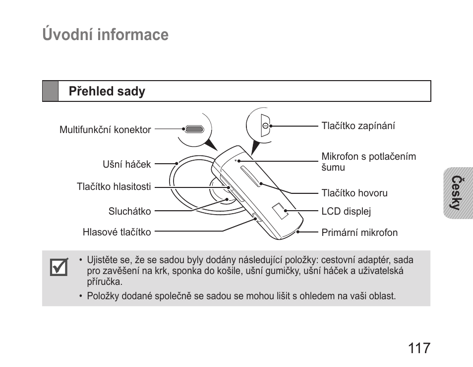 Úvodní informace, Přehled sady, Česky | Samsung HM6400 User Manual | Page 119 / 187