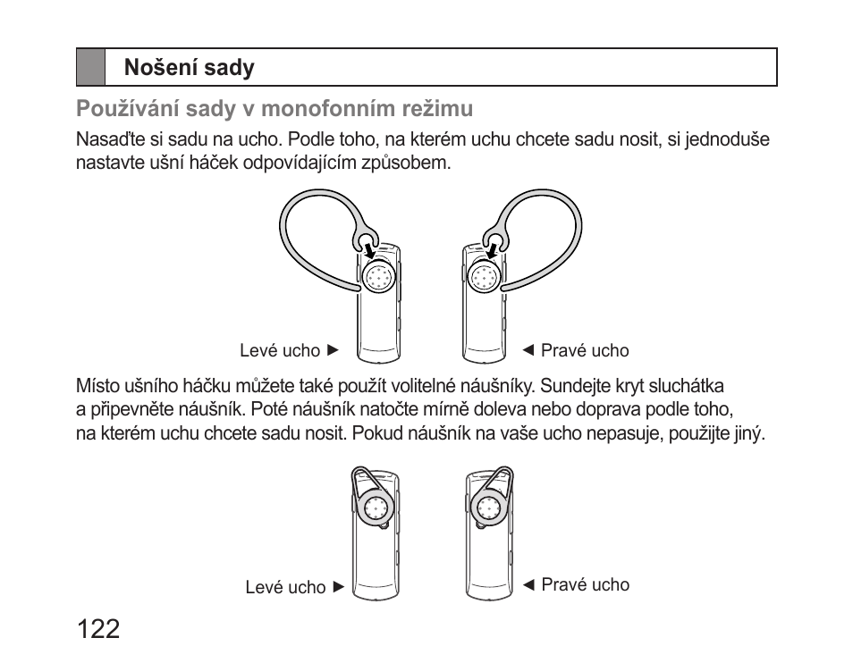 Nošení sady | Samsung HM6400 User Manual | Page 124 / 187