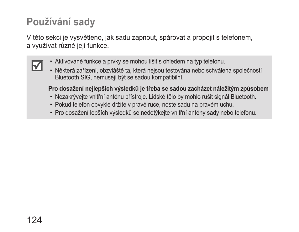 Používání sady | Samsung HM6400 User Manual | Page 126 / 187