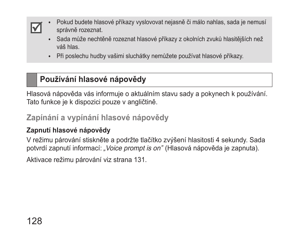 Používání hlasové nápovědy | Samsung HM6400 User Manual | Page 130 / 187
