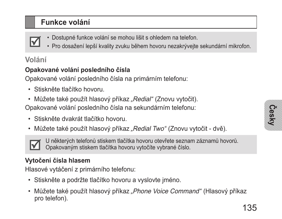 Funkce volání | Samsung HM6400 User Manual | Page 137 / 187