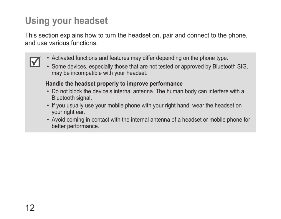 Using your headset | Samsung HM6400 User Manual | Page 14 / 187