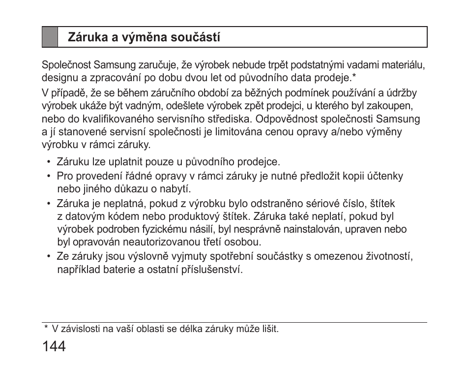 Záruka a výměna součástí | Samsung HM6400 User Manual | Page 146 / 187