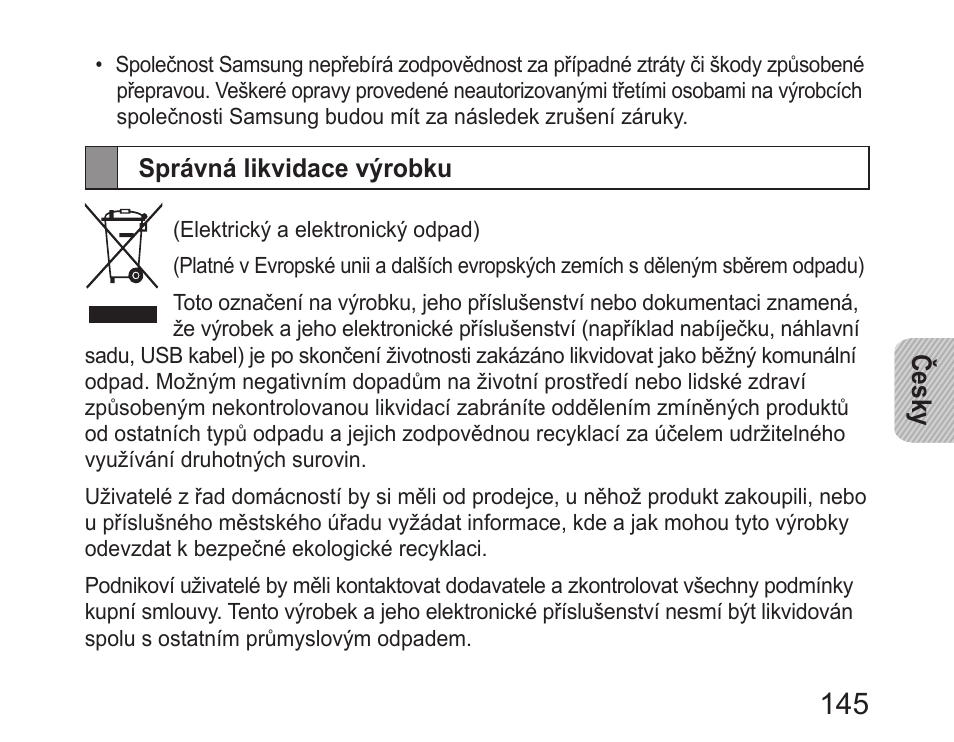 Správná likvidace výrobku | Samsung HM6400 User Manual | Page 147 / 187