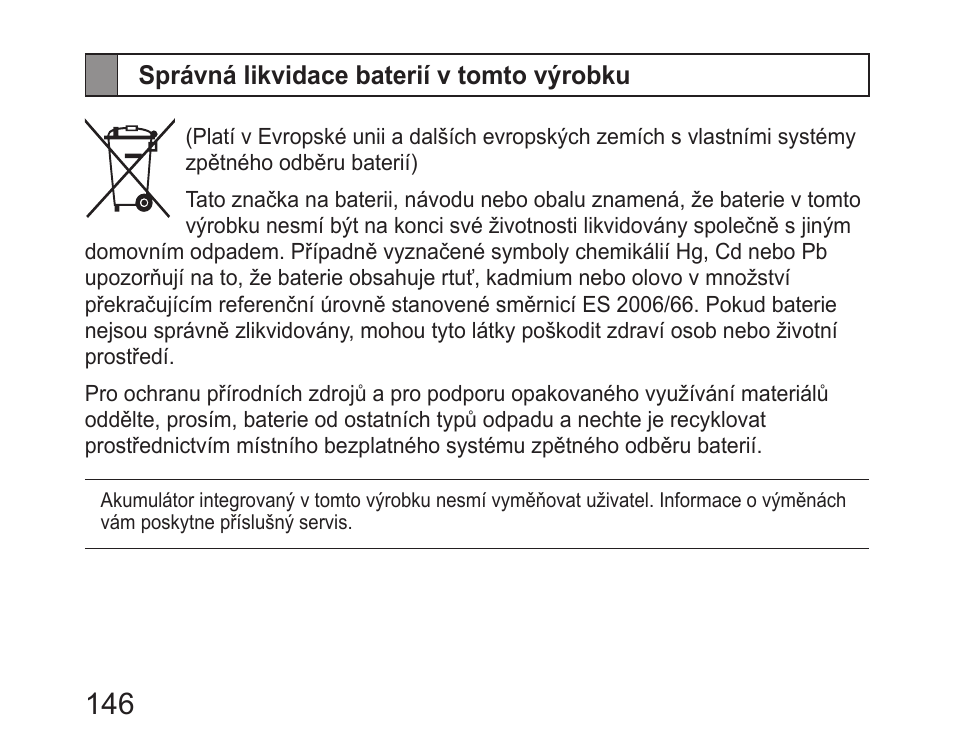 Správná likvidace baterií v tomto výrobku | Samsung HM6400 User Manual | Page 148 / 187