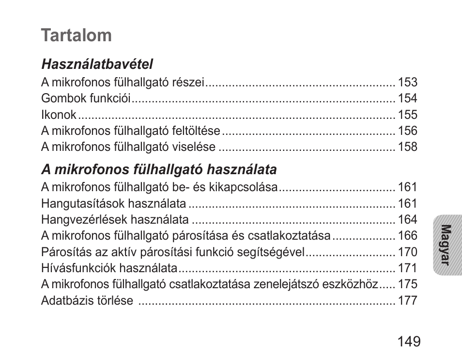Tartalom | Samsung HM6400 User Manual | Page 151 / 187