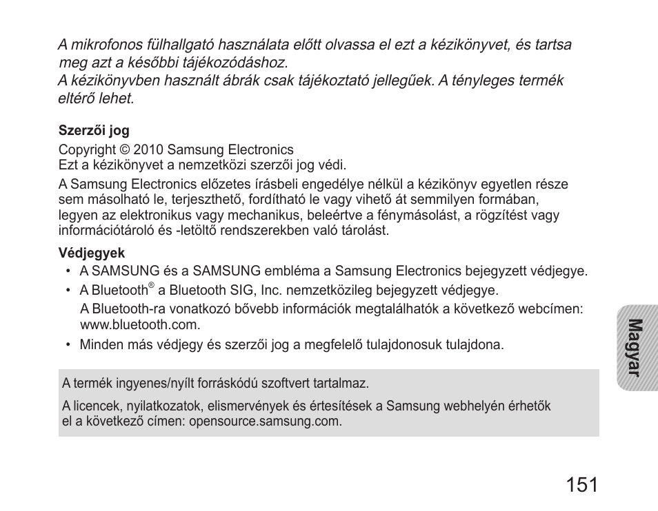 Magyar | Samsung HM6400 User Manual | Page 153 / 187