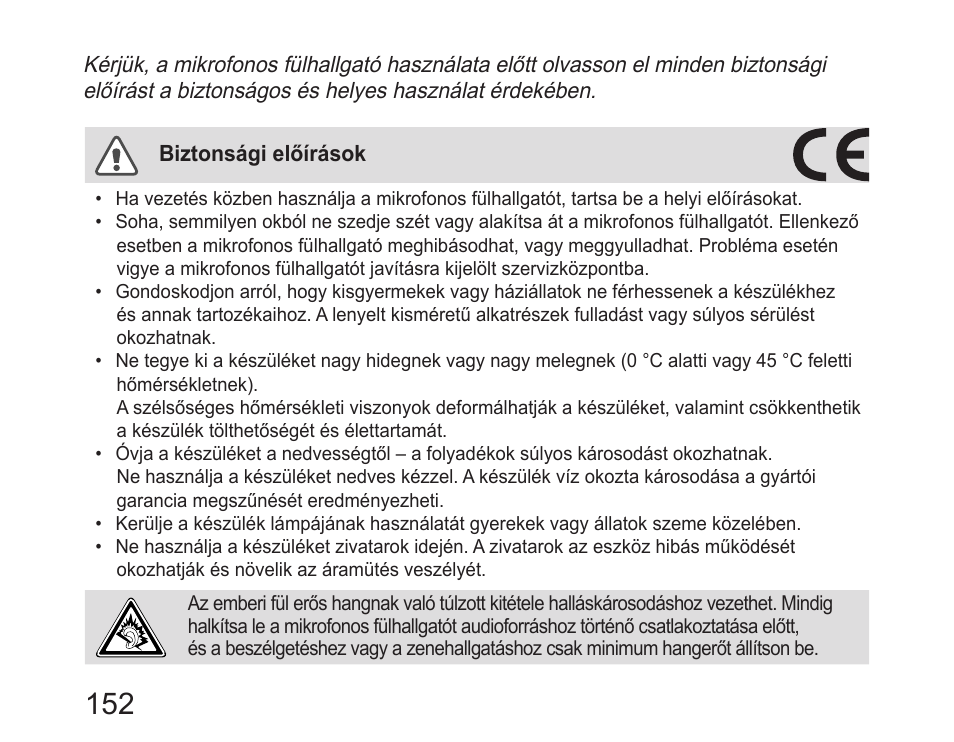 Biztonsági előírások | Samsung HM6400 User Manual | Page 154 / 187