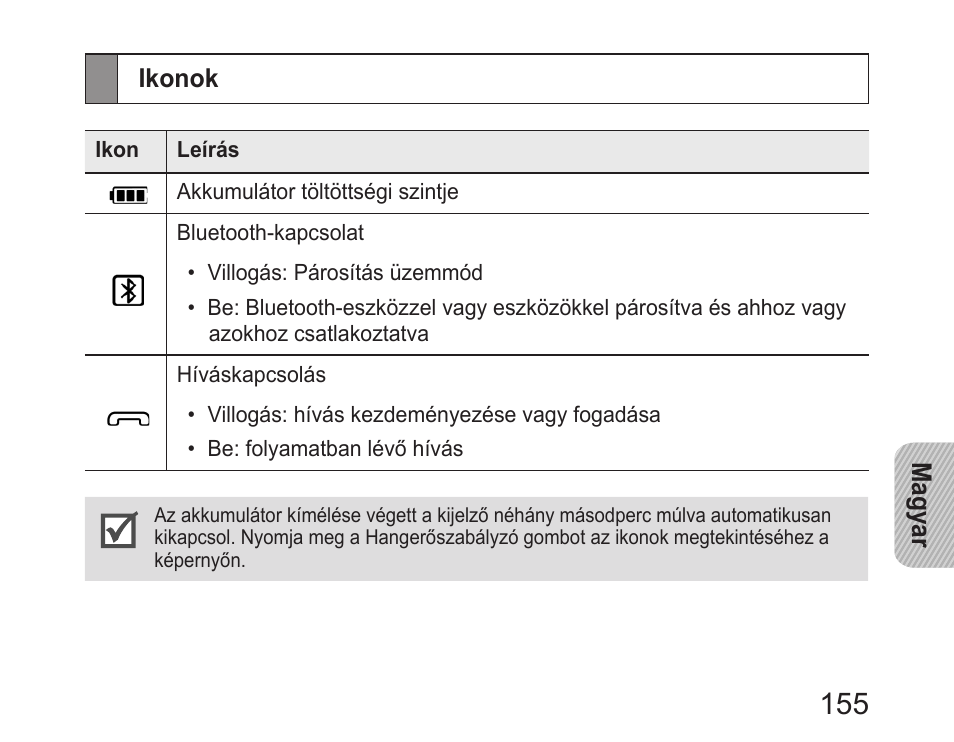 Ikonok | Samsung HM6400 User Manual | Page 157 / 187