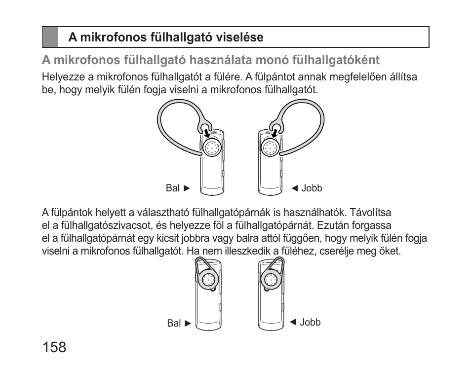 A mikrofonos fülhallgató viselése | Samsung HM6400 User Manual | Page 160 / 187