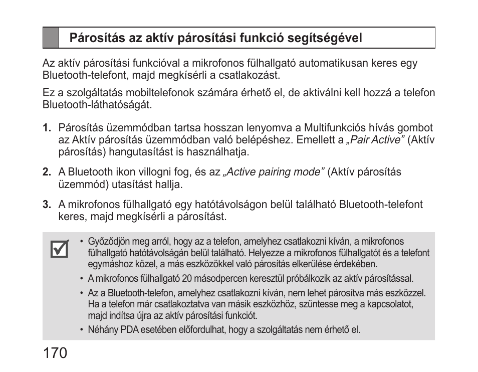 Párosítás az aktív párosítási funkció segítségével | Samsung HM6400 User Manual | Page 172 / 187
