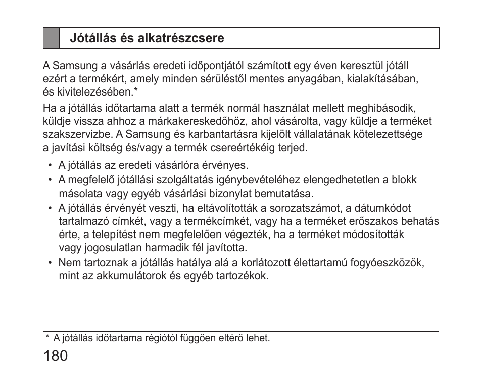 Jótállás és alkatrészcsere | Samsung HM6400 User Manual | Page 182 / 187