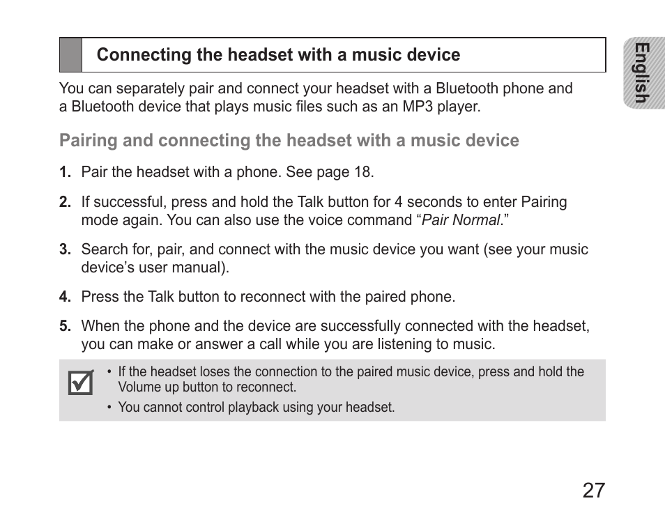 Connecting the headset with a music device | Samsung HM6400 User Manual | Page 29 / 187