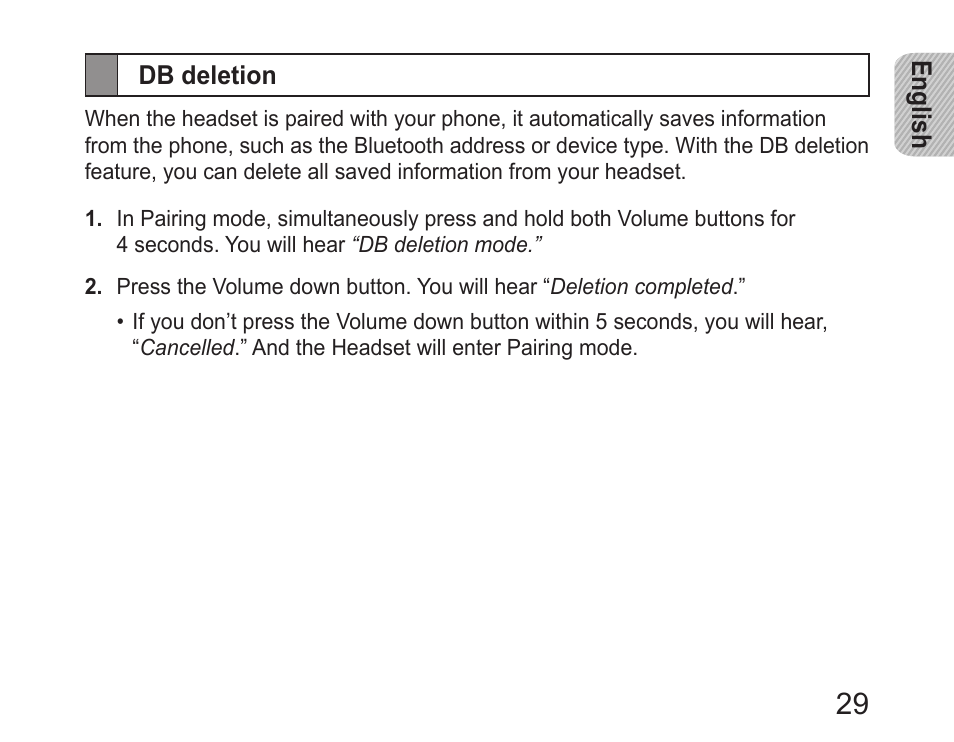 Db deletion | Samsung HM6400 User Manual | Page 31 / 187