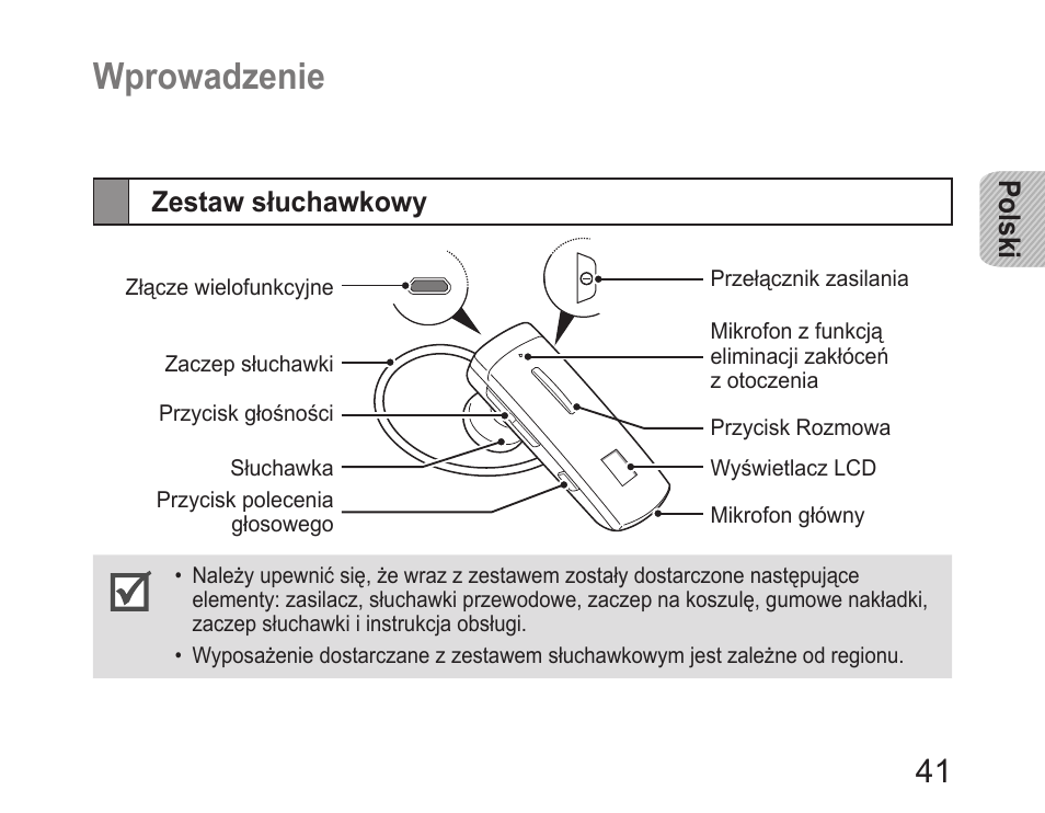 Wprowadzenie, Zestaw słuchawkowy, Polski | Samsung HM6400 User Manual | Page 43 / 187