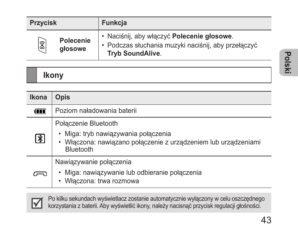 Ikony | Samsung HM6400 User Manual | Page 45 / 187