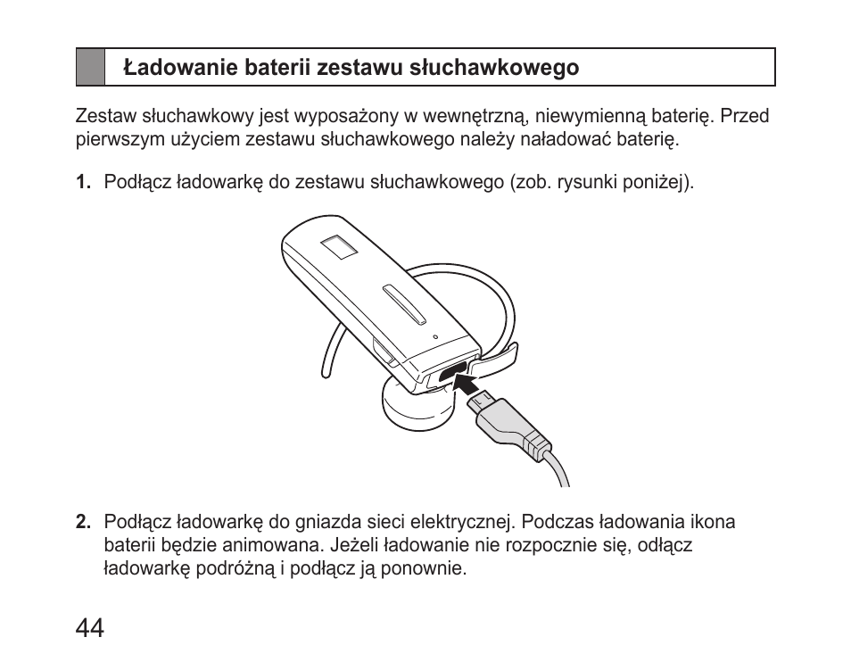 Ładowanie baterii zestawu słuchawkowego | Samsung HM6400 User Manual | Page 46 / 187