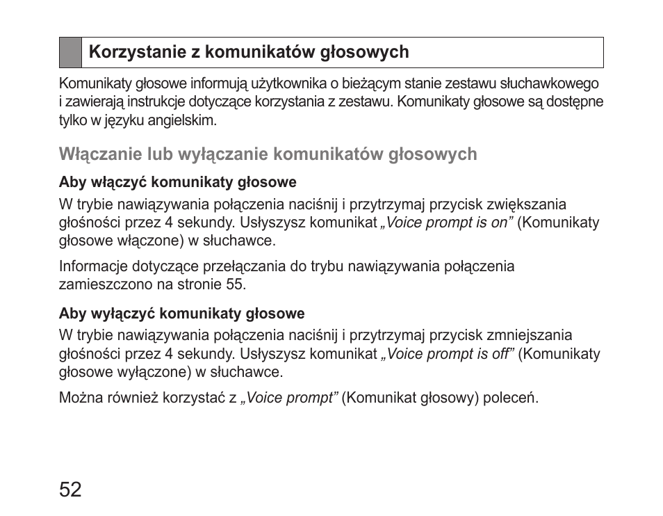 Korzystanie z komunikatów głosowych | Samsung HM6400 User Manual | Page 54 / 187